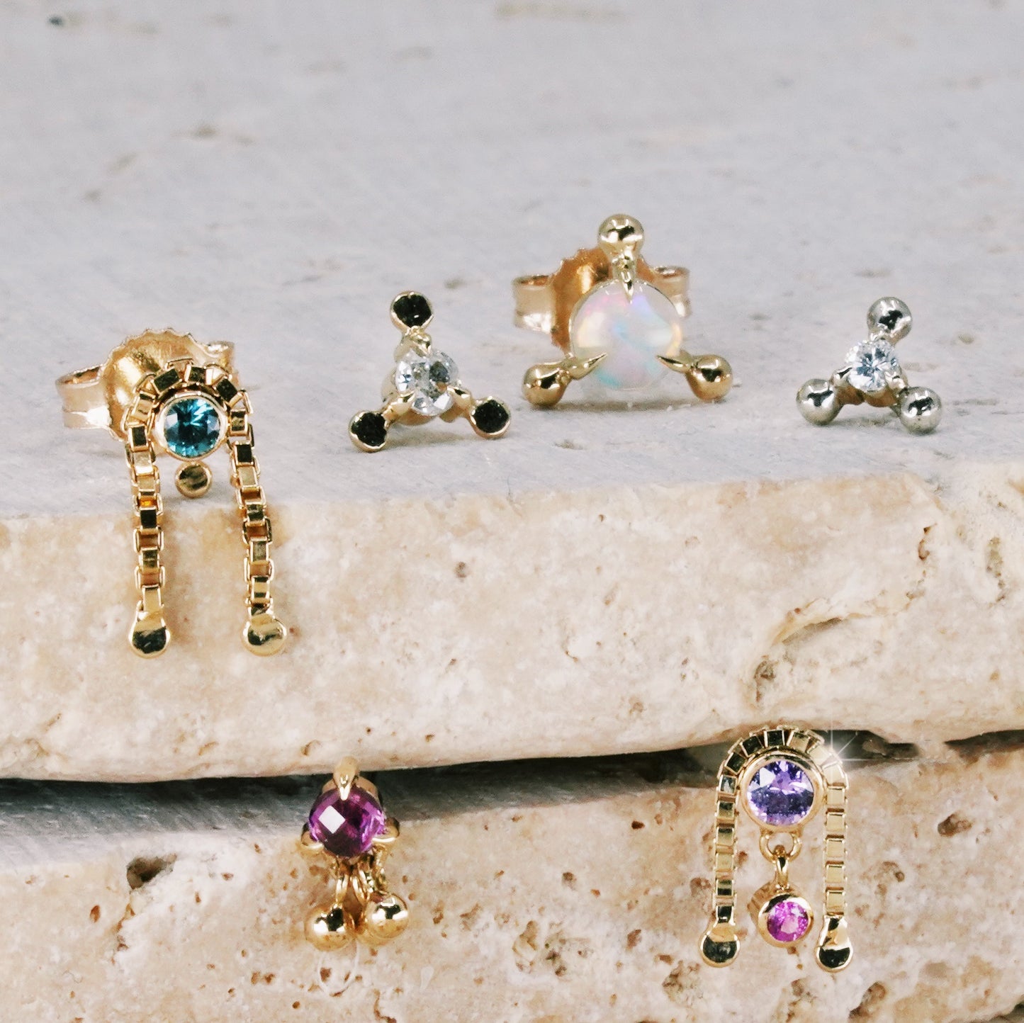 Nijmeh Stud in Assorted Gemstones Threaded End