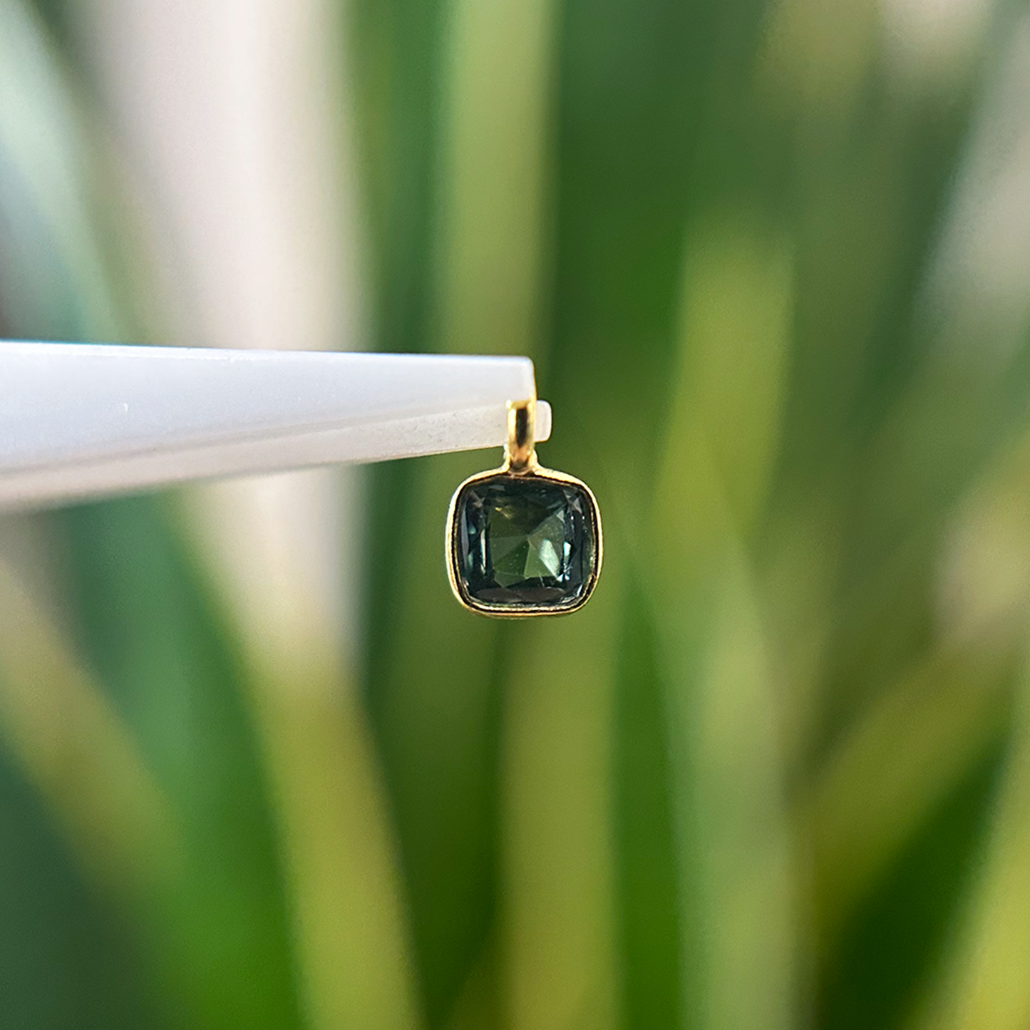 Square Green Sapphire Charm