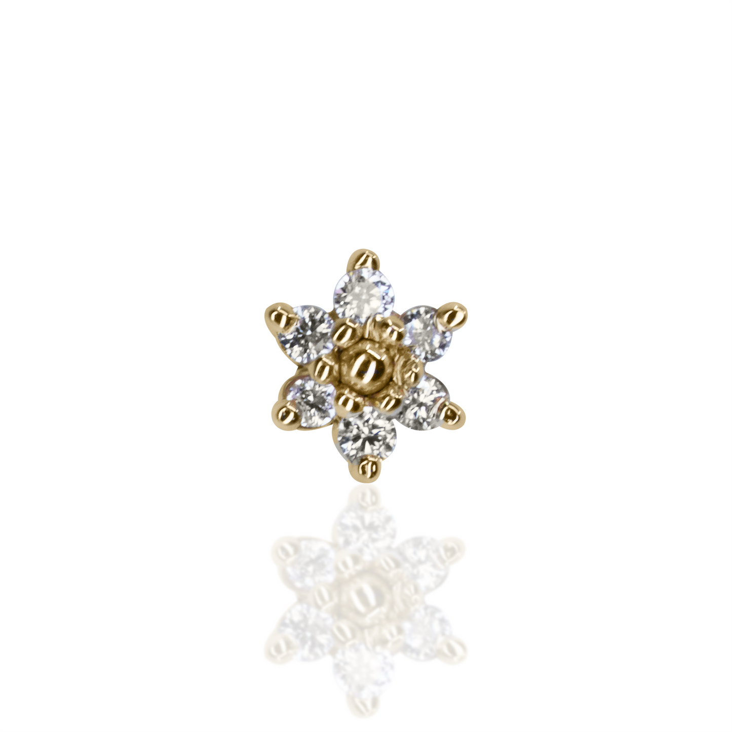 4mm Flower with White Diamond and Gold Bead Center Threadless End