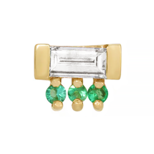 Baguette Diamond & Emerald 3 Dot Threadless End