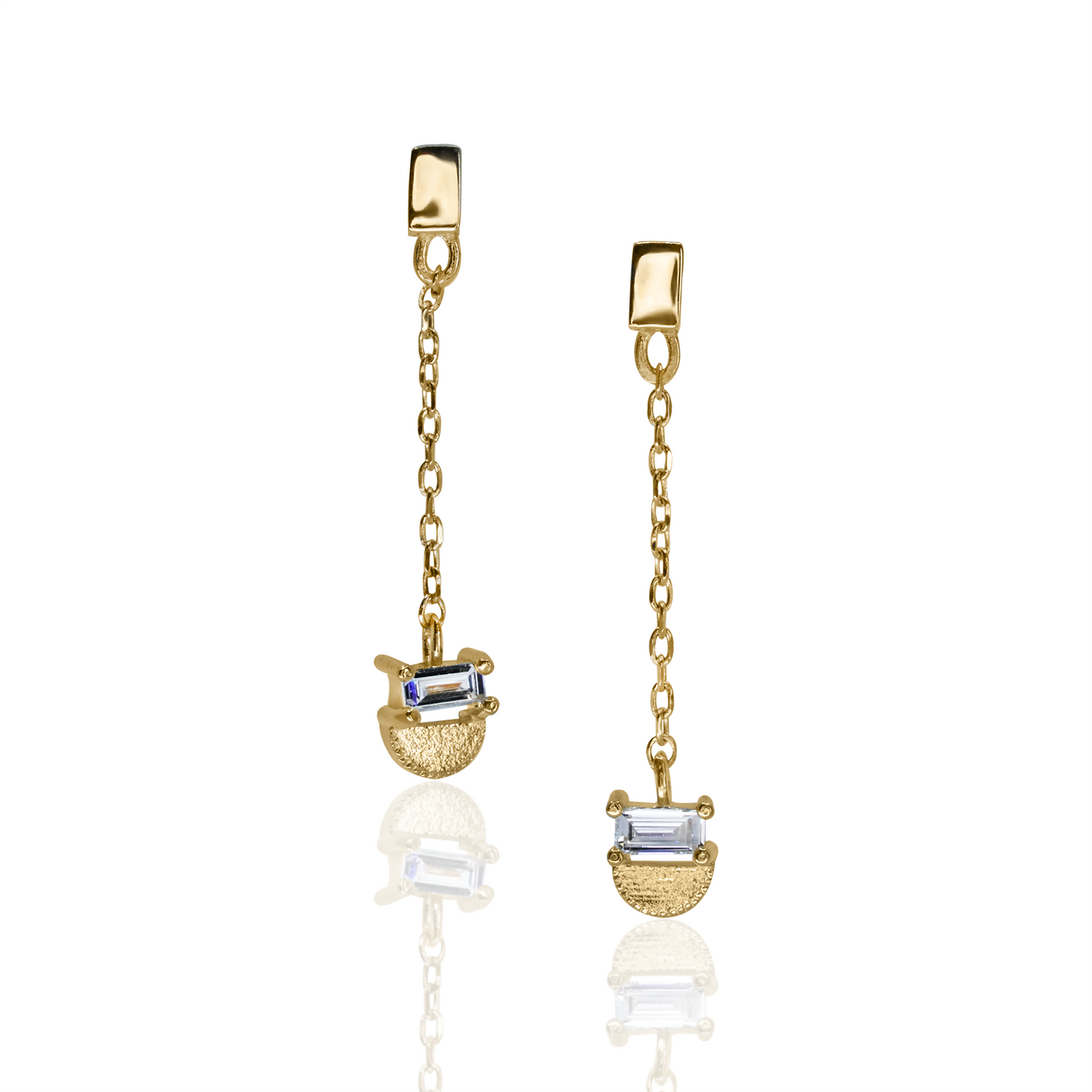 Baguette Half Moon Drop Stud Earrings - PAIR