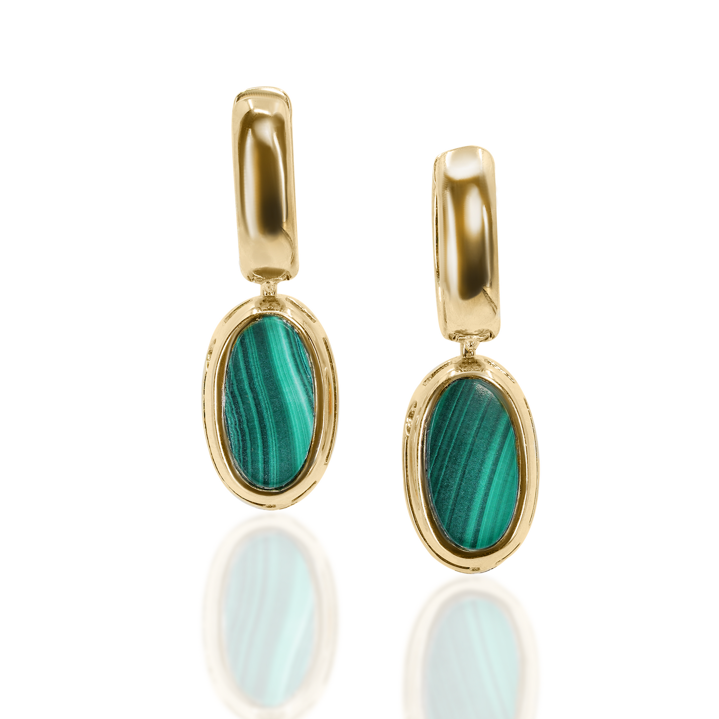 Marla Aaron Oval Lozenge with Malachite and Prasiolite with Base - PAIR