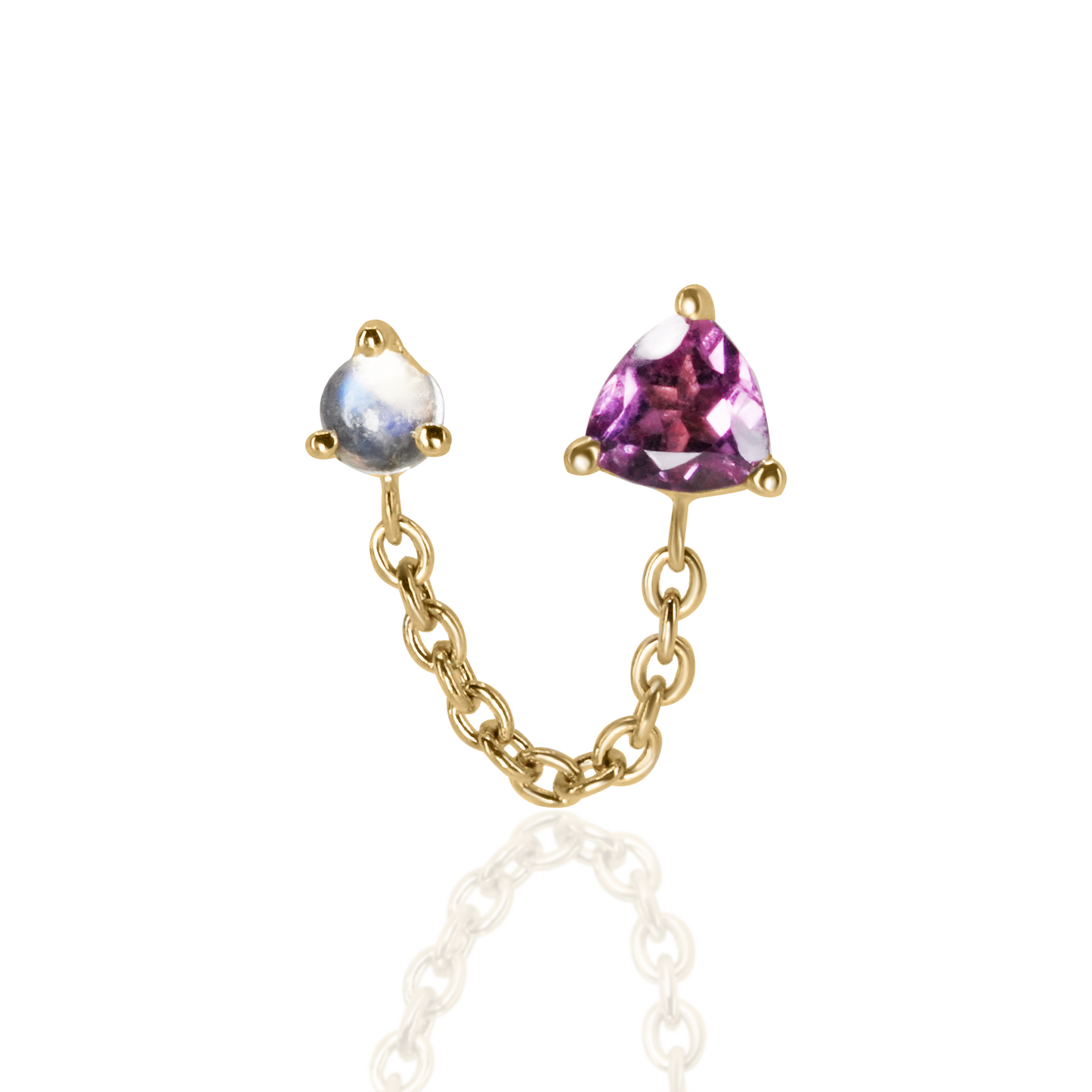 Gemini with Trillion Rhodolite and Moonstone Threadless End