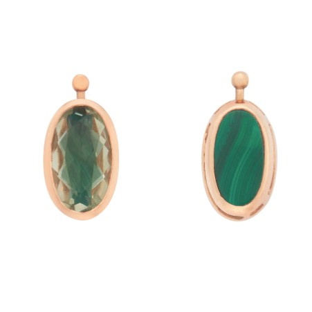 Marla Aaron Oval Lozenge with Malachite and Prasiolite with Base - PAIR