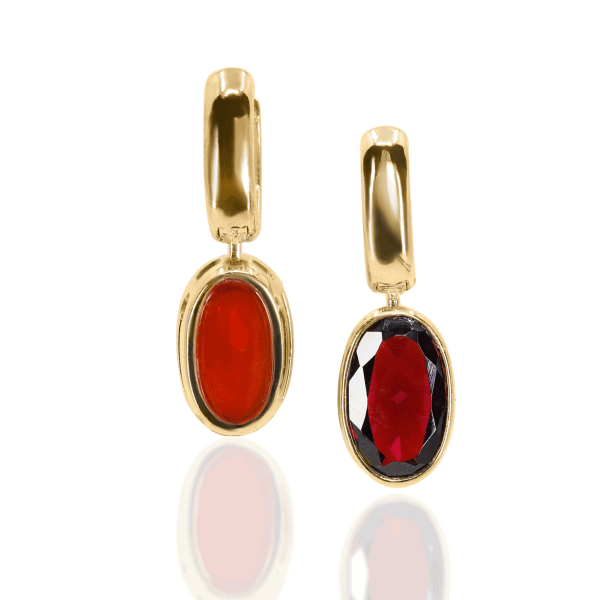 Marla Aaron Oval Lozenge with Rhodolite and Carnelian with Base - PAIR