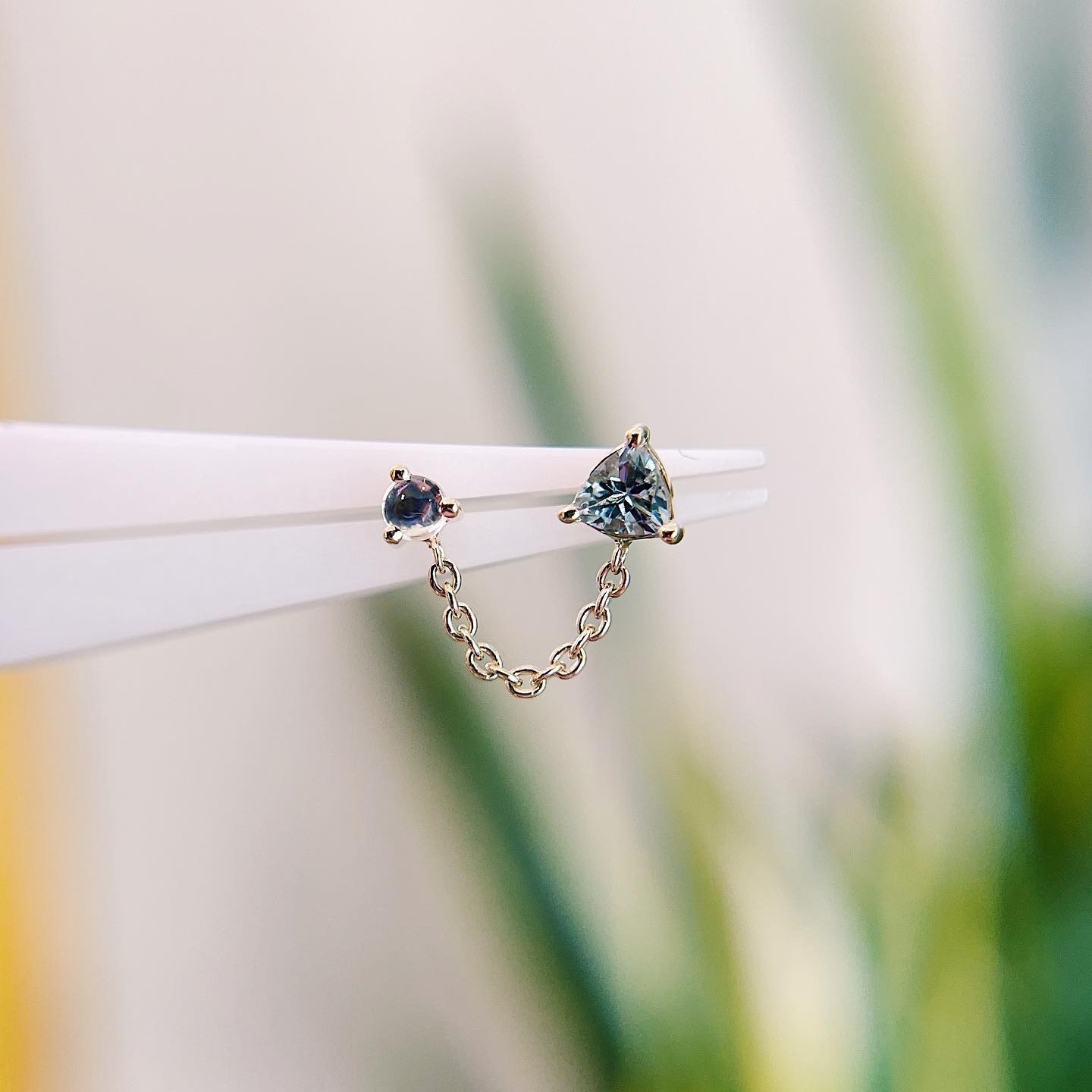 Gemini with Trillion Aquamarine and Moonstone Threadless End