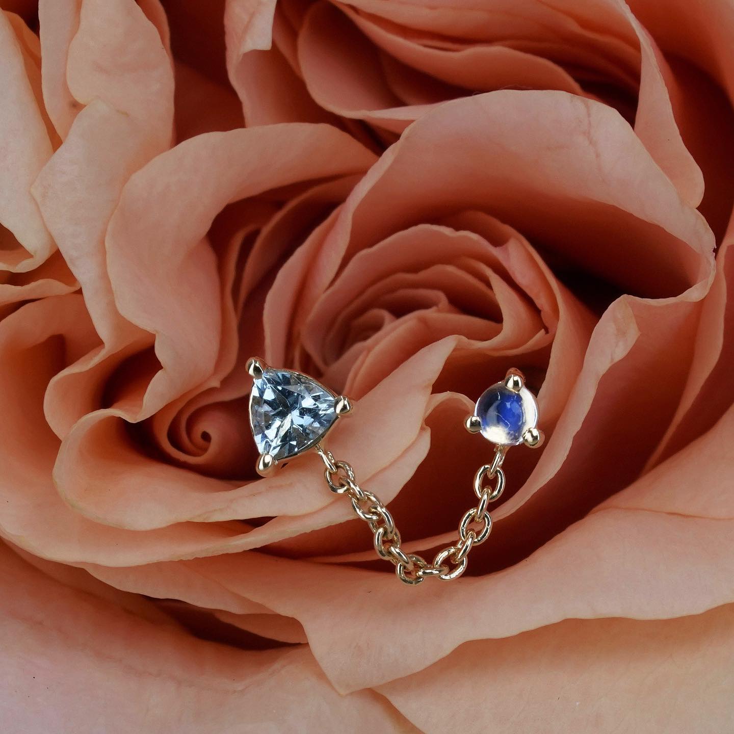 Gemini with Trillion Aquamarine and Moonstone Threadless End