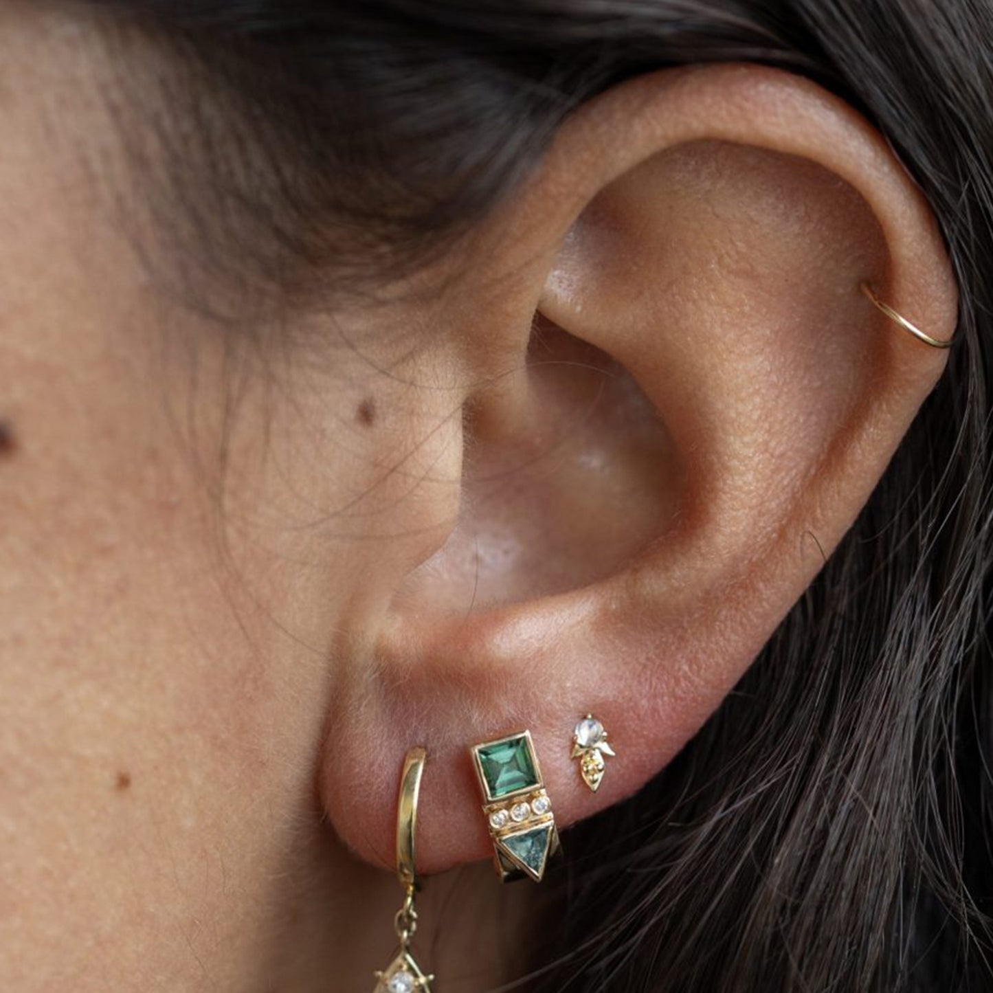 Tourmaline & Diamond Totem Hoops