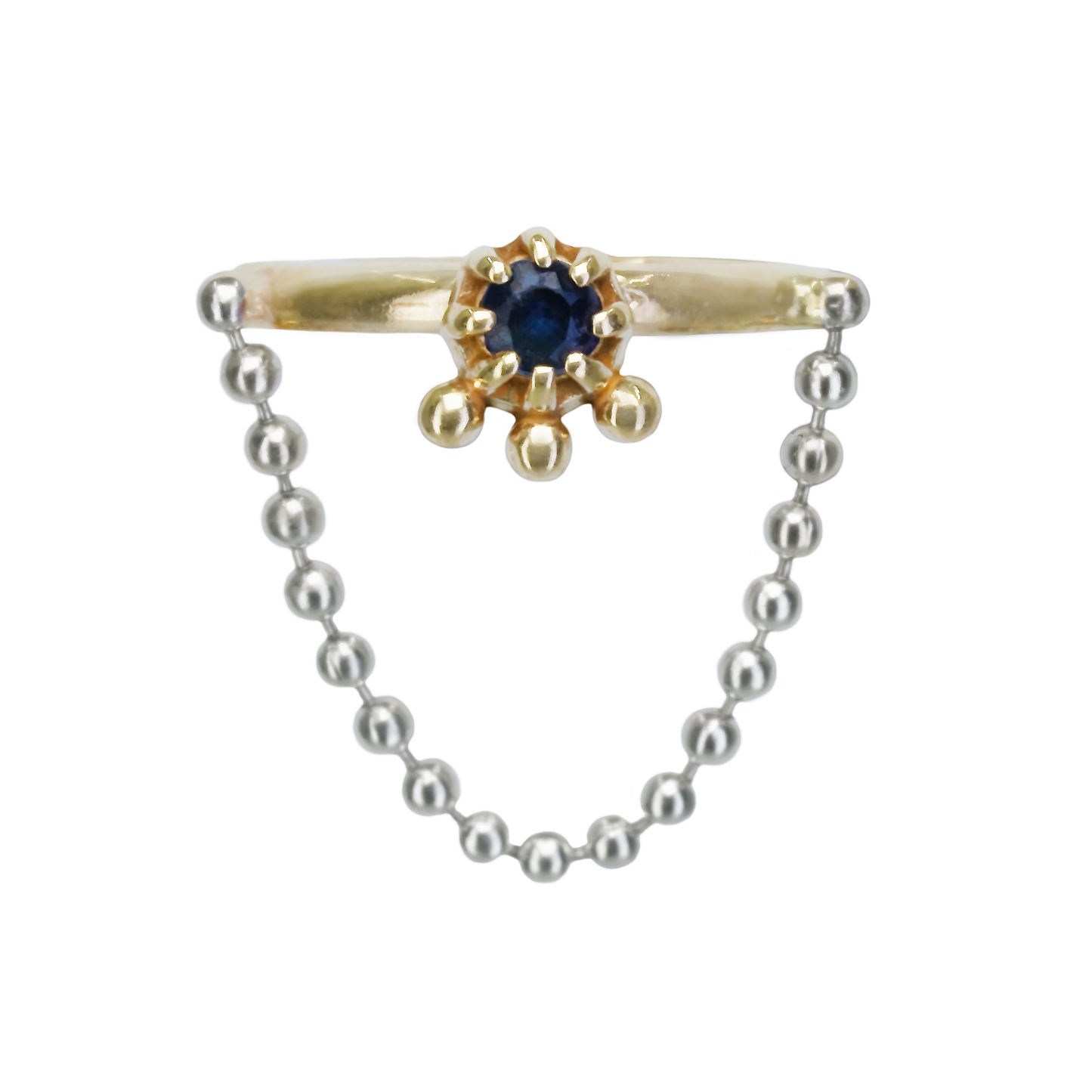 Sapphire & Ball Chain Seam Ring