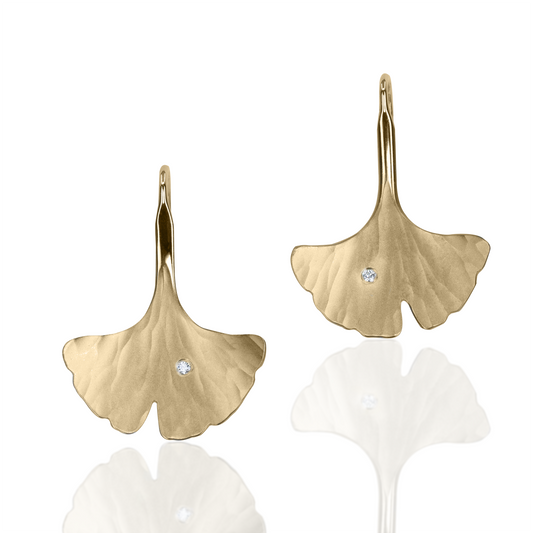 Radiant Ginkgo Earrings with Diamond - PAIR