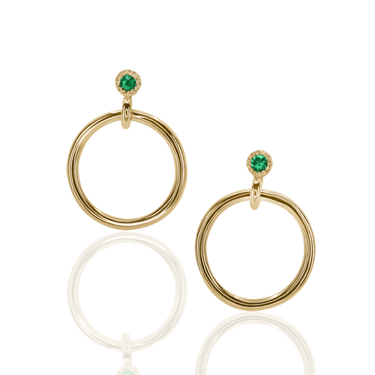 Mini Emerald Eternity Dangle Stud Earrings - PAIR