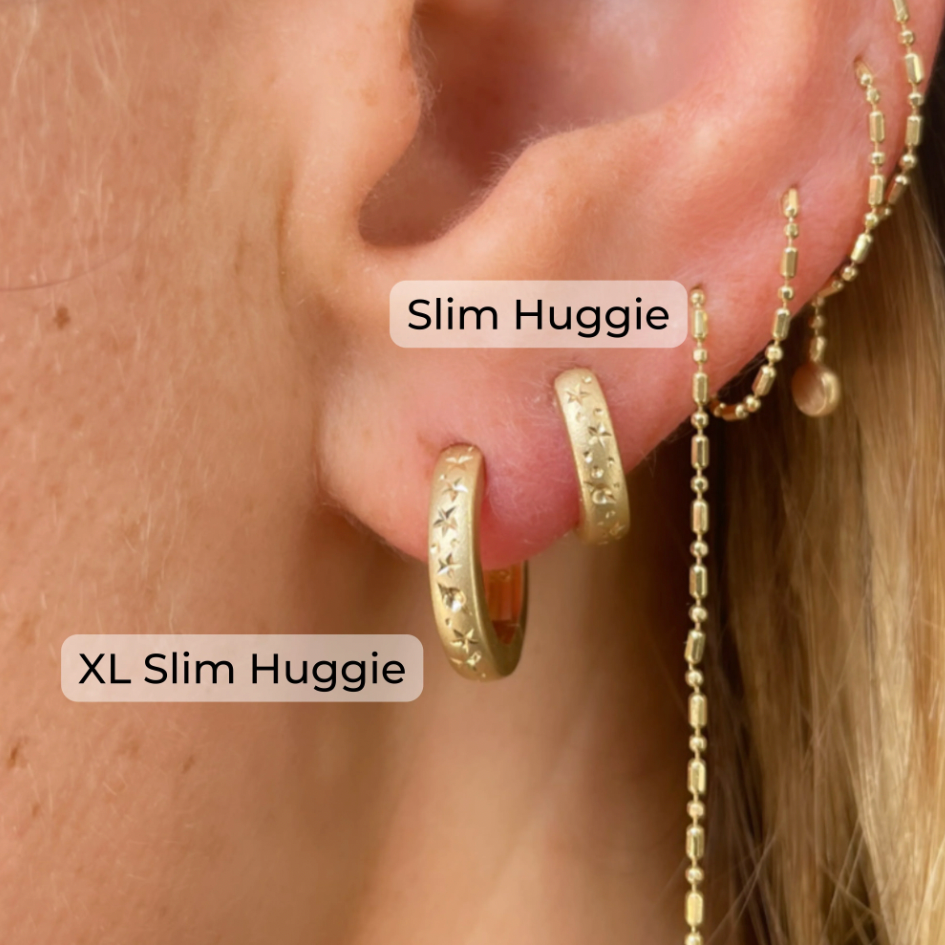 14k Slim Celestial Hoop Clicker Huggie Earrings - PAIR